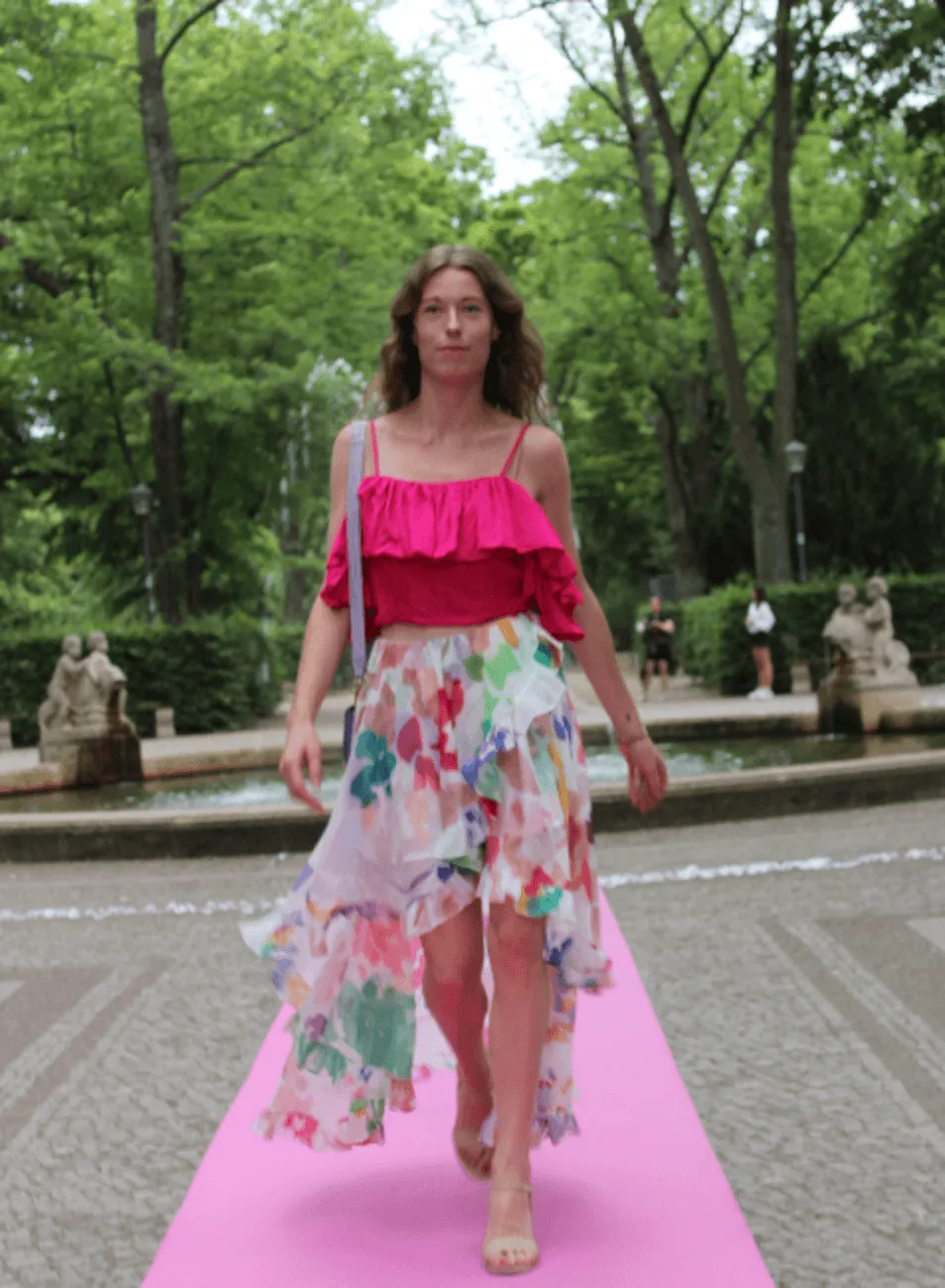 ASYMMETRIC RUFFLED PRINTED SKIRT