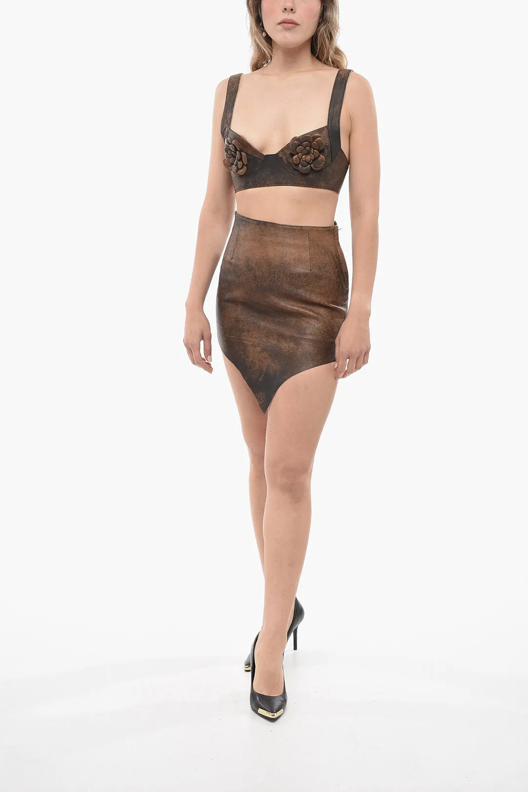 BAIA V Design Leather Miniskirt 42 Italian size