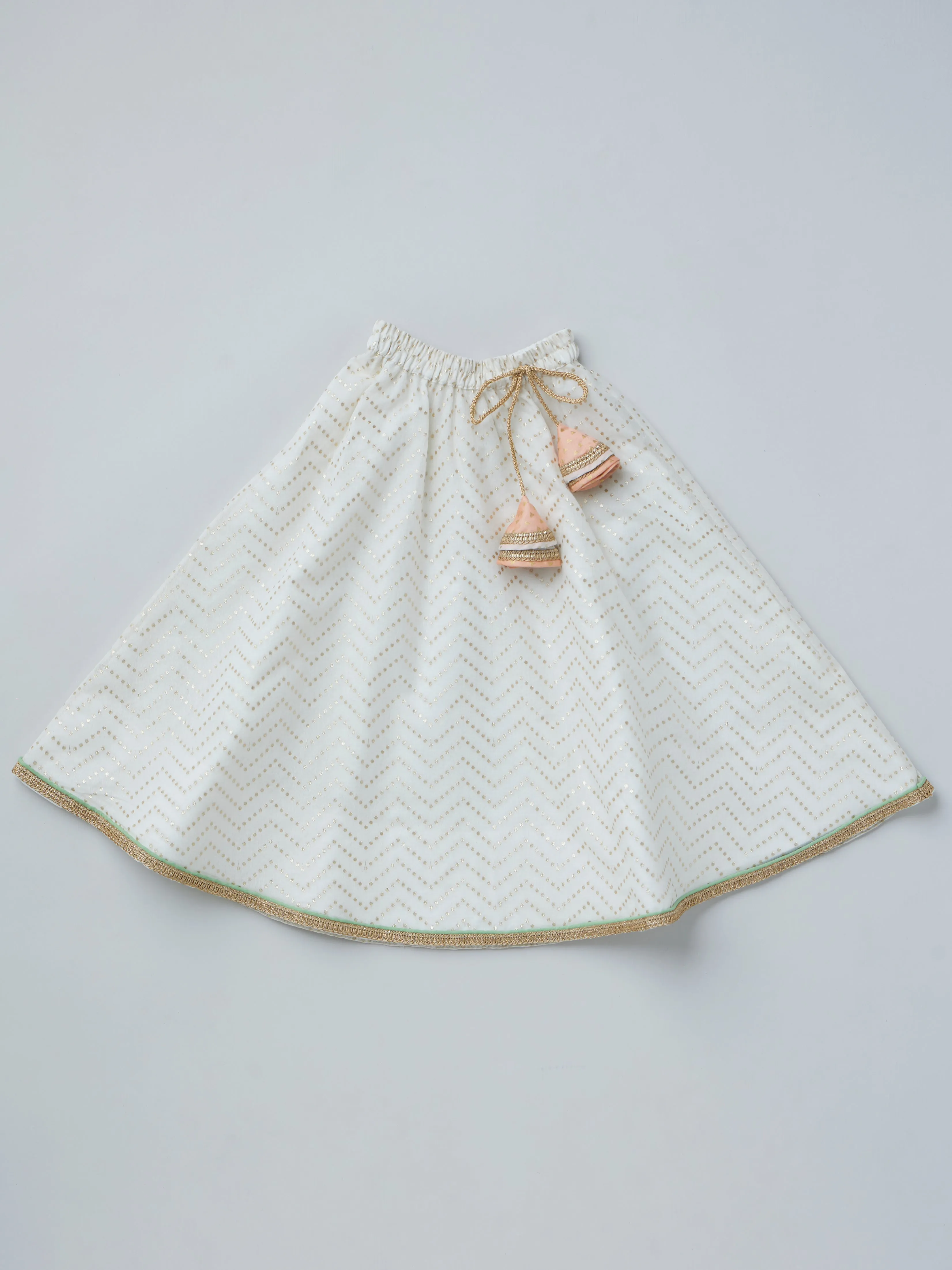 Chanderi Peach Blouse & Chevron Embroidered Ghagra with Dupatta