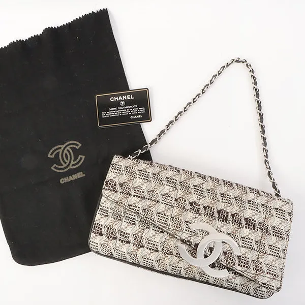 Chanel Around 2005 Made Tweed Cc Mark Plate Chain Shoulder Bag Black/Multi
