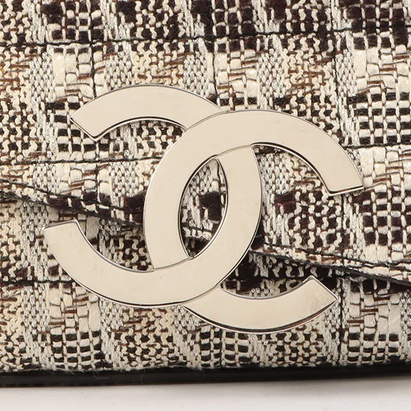 Chanel Around 2005 Made Tweed Cc Mark Plate Chain Shoulder Bag Black/Multi