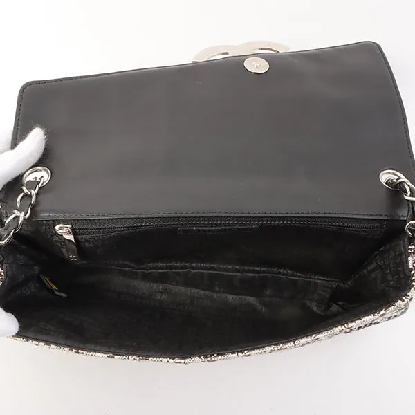 Chanel Around 2005 Made Tweed Cc Mark Plate Chain Shoulder Bag Black/Multi