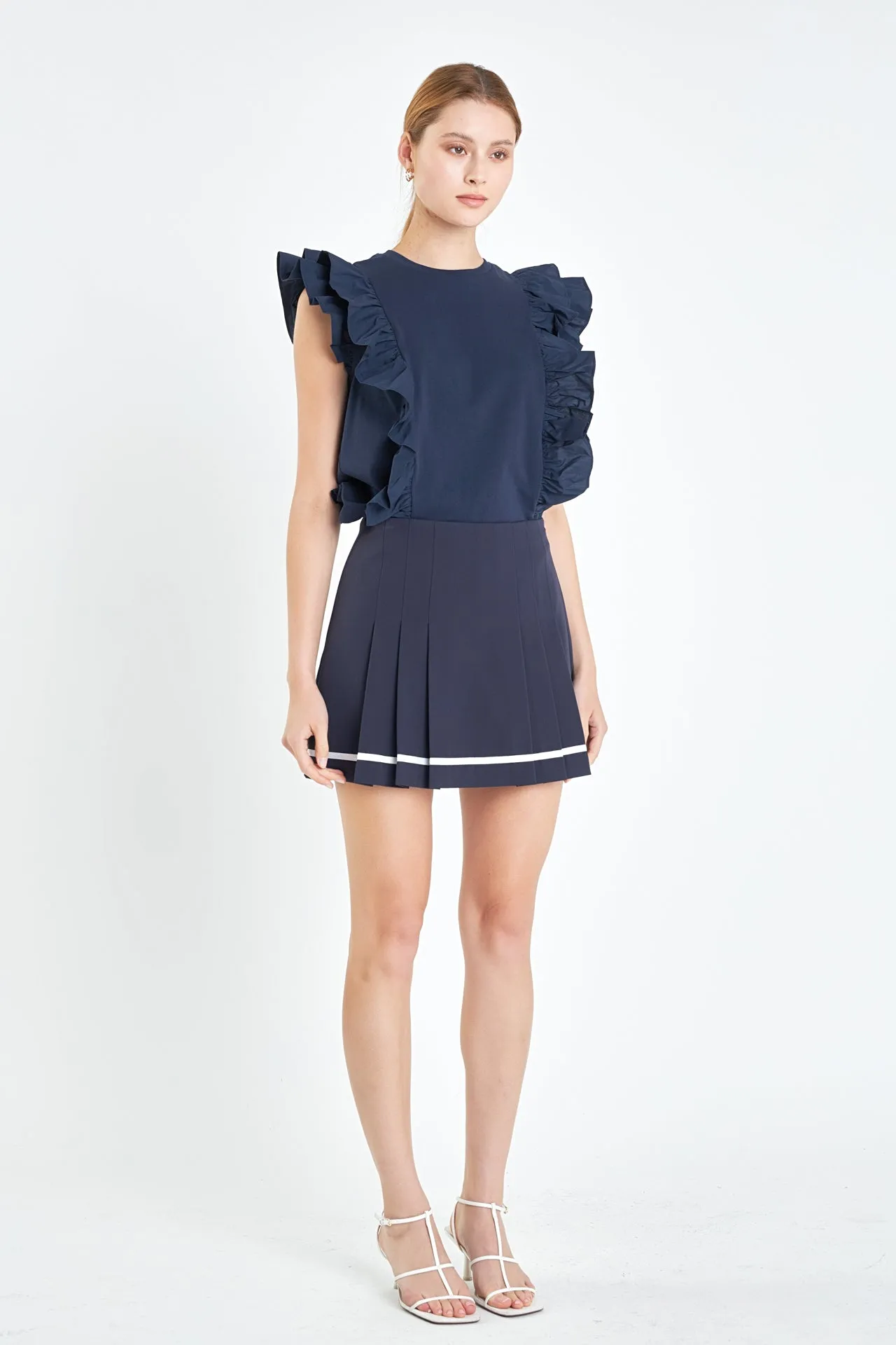 English Factory - Poplin Ruffle Detail Sleeveless Top