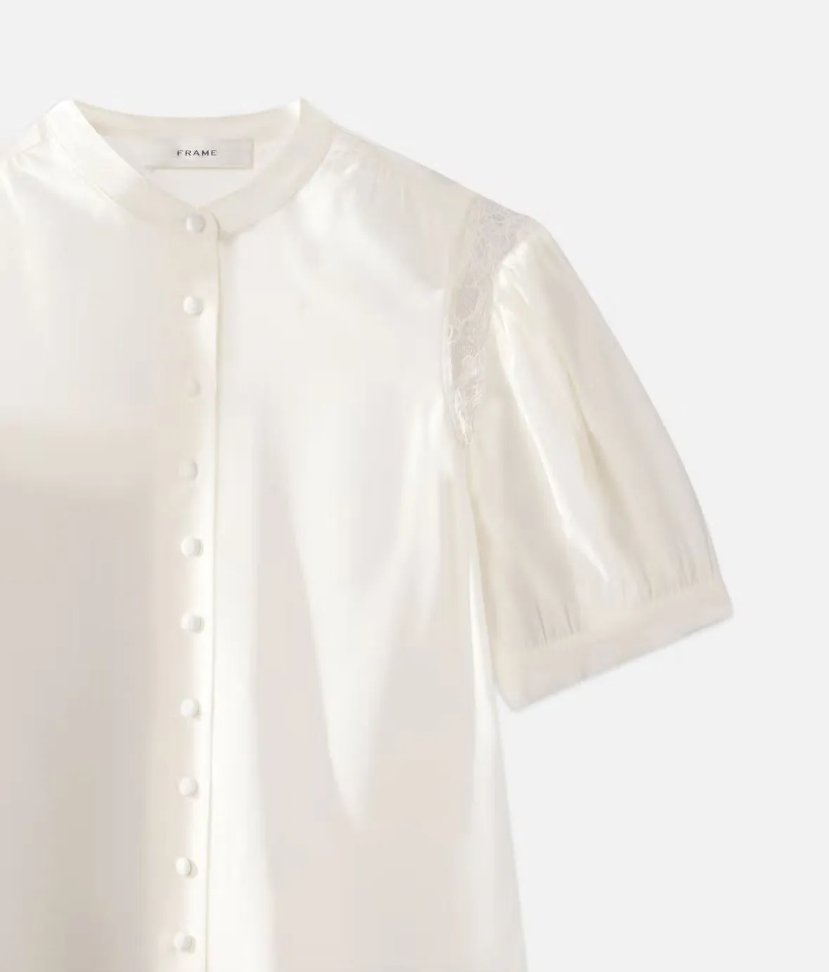 FRAME Lace Shoulder Inset Blouse Cream