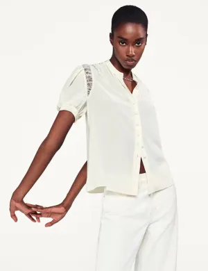 FRAME Lace Shoulder Inset Blouse Cream