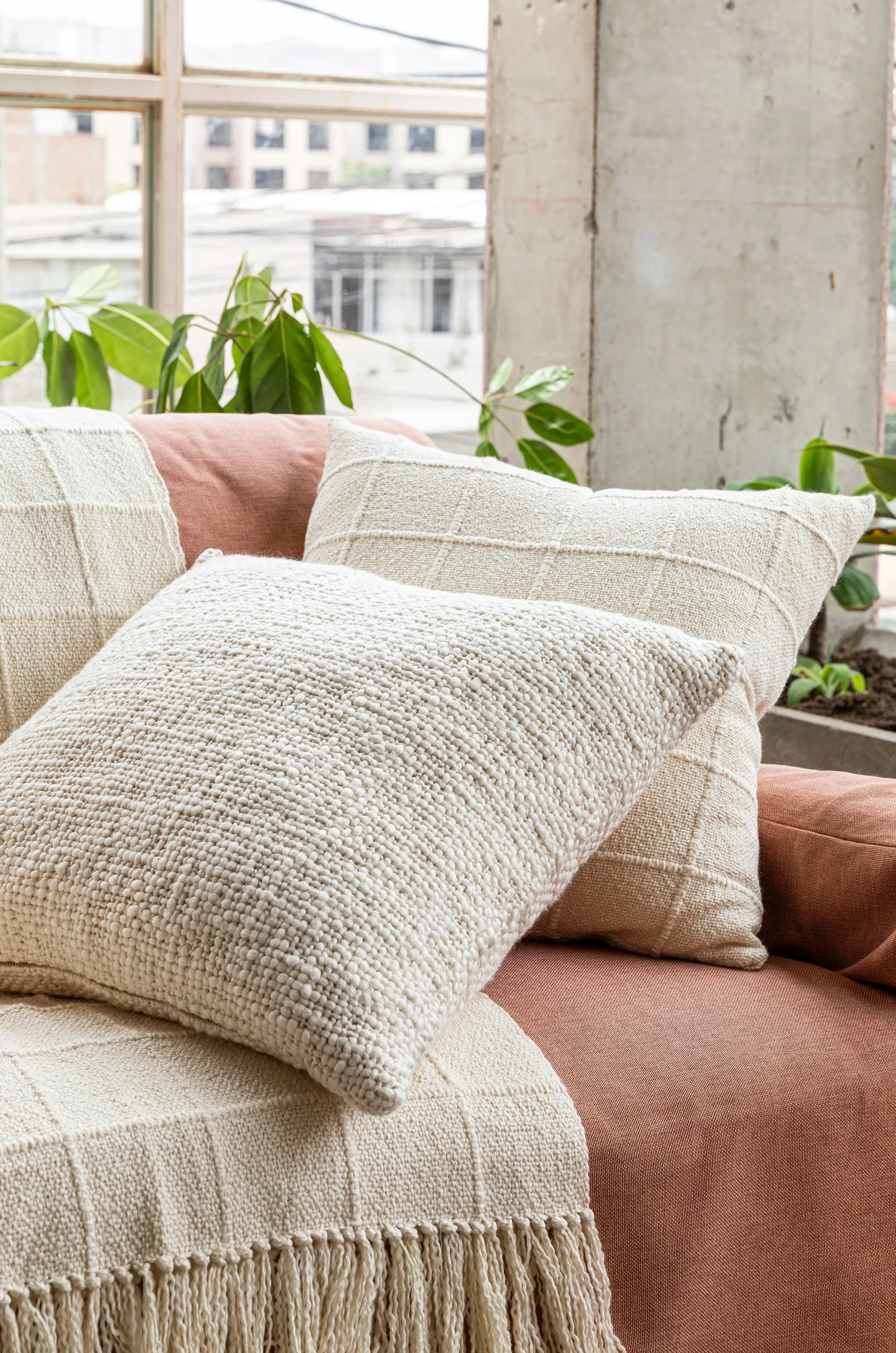Grid Pillow Ecru