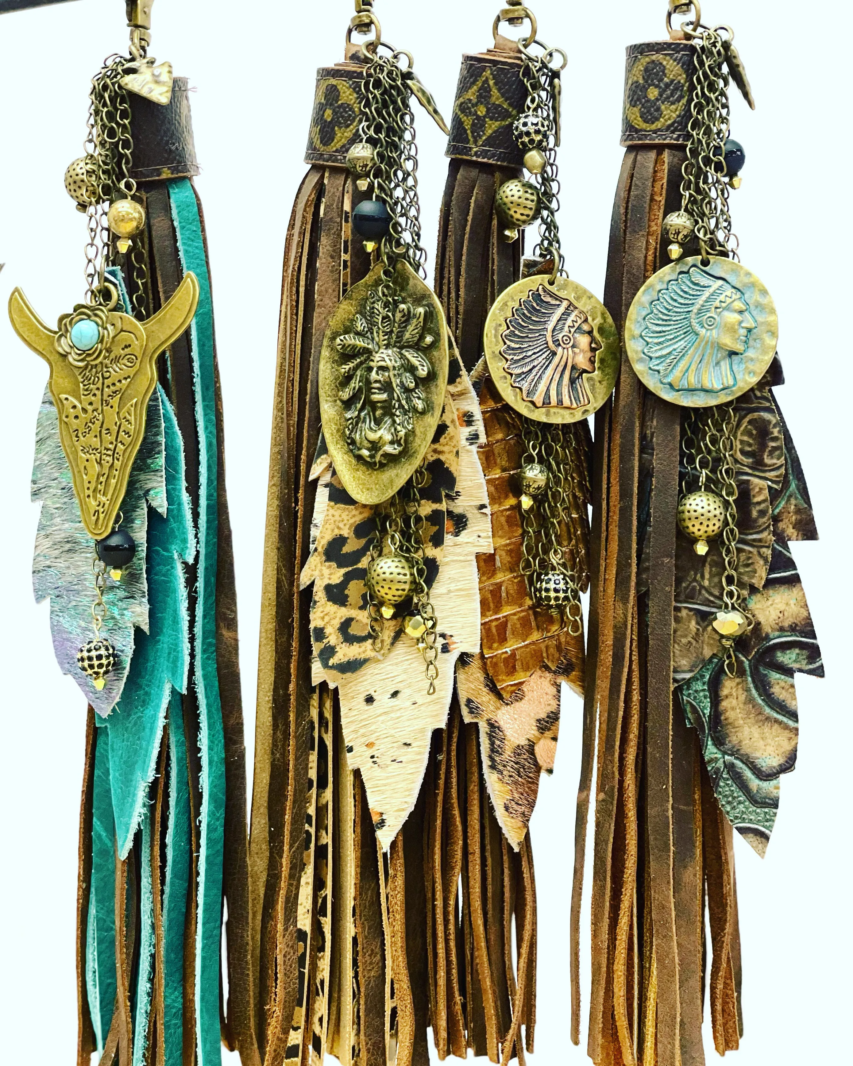 Long purse tassel - turquoise, brown, antique longhorn