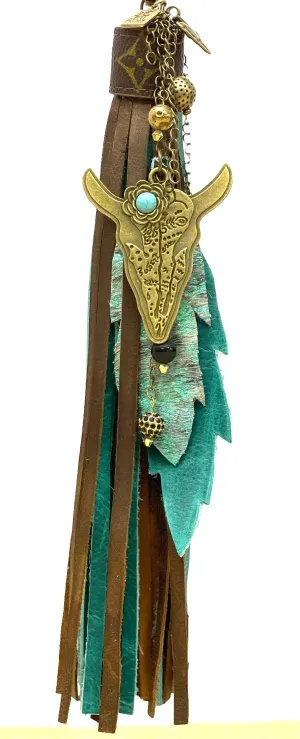 Long purse tassel - turquoise, brown, antique longhorn