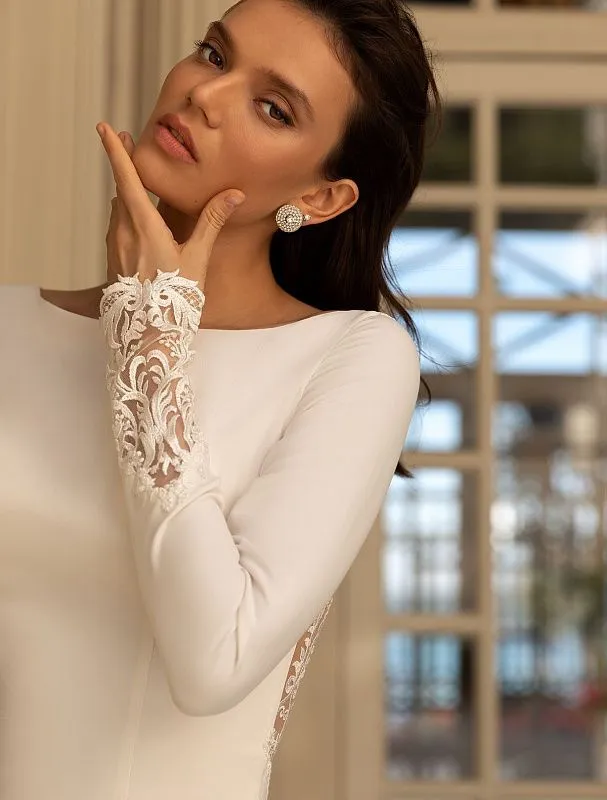 Nadia Elegant High Neck Long Sleeves Backless White Wedding Dress