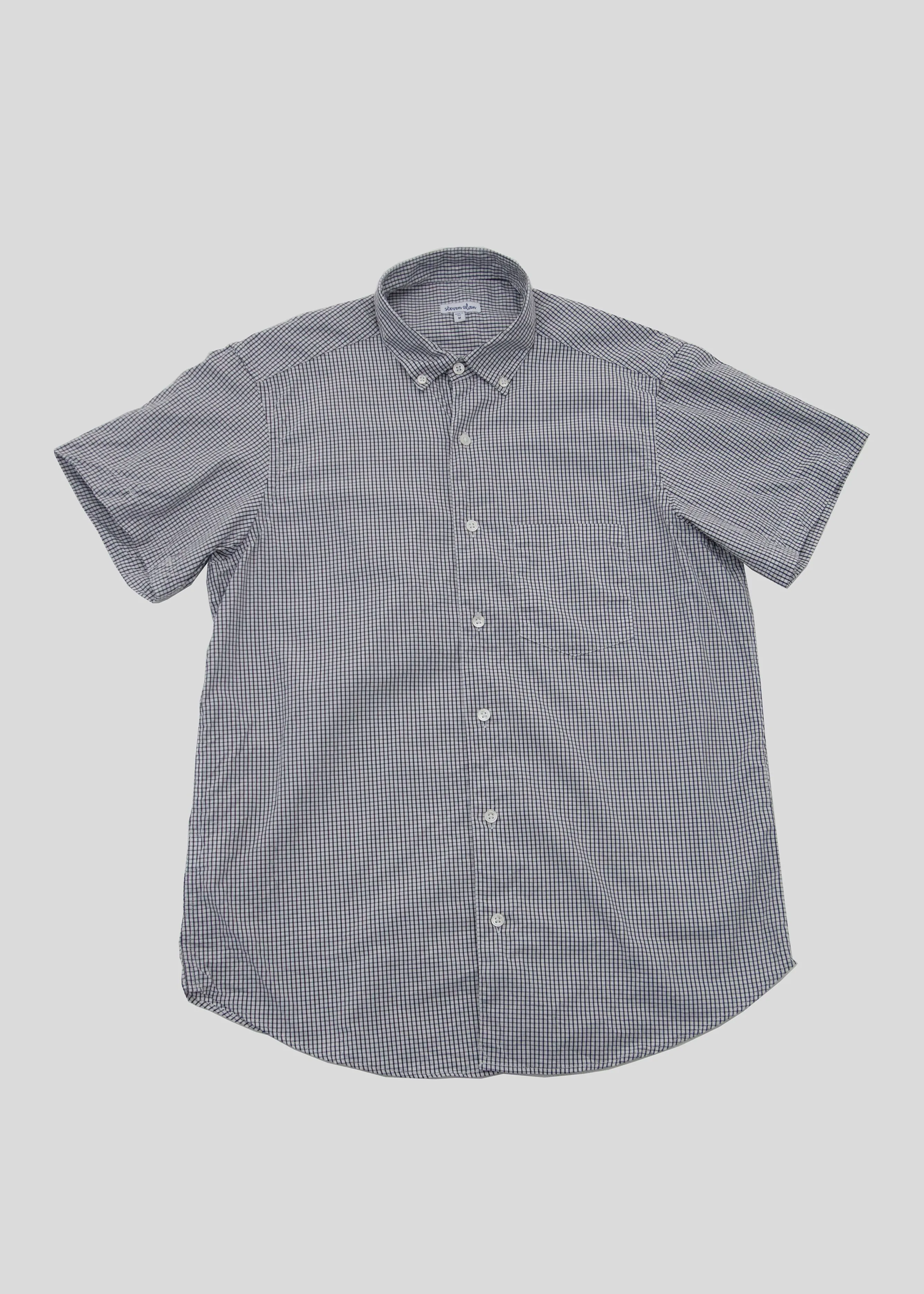 Short Sleeve Single Needle Shirt, Gingham Black and White