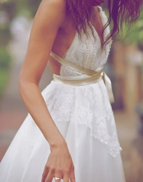 Vintage Wedding Dress,Lace Backless Wedding Dress,Ivory Informal Wedding Dress,Pearl Beaded Bridal Gowns,Beach Wedding Dress,Custom Prom Wedding Dress